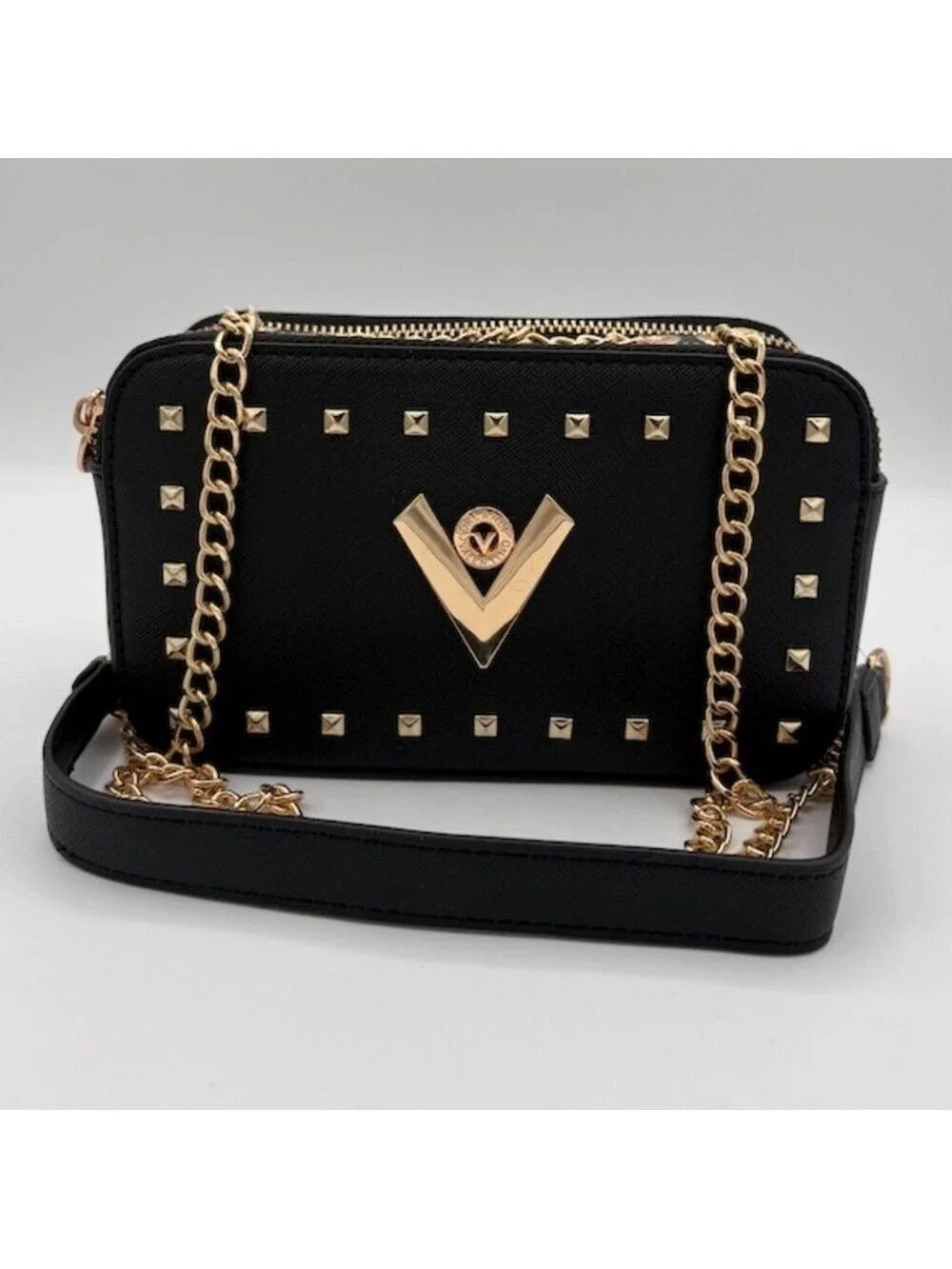 Valentino Orlandi Black and Gold Studded Camera Bag